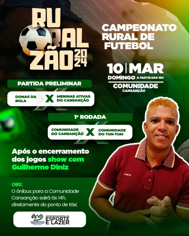 Campeonato Rural de Futebol no próximo domingo, dia 10 de março de 2024
